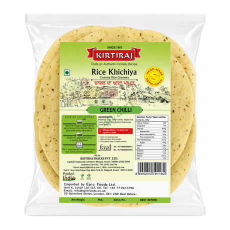 Rice Khichiya Green Chilli Green Chilli by Kirtiraj — front view showing product label and branding, studio product photo on white background