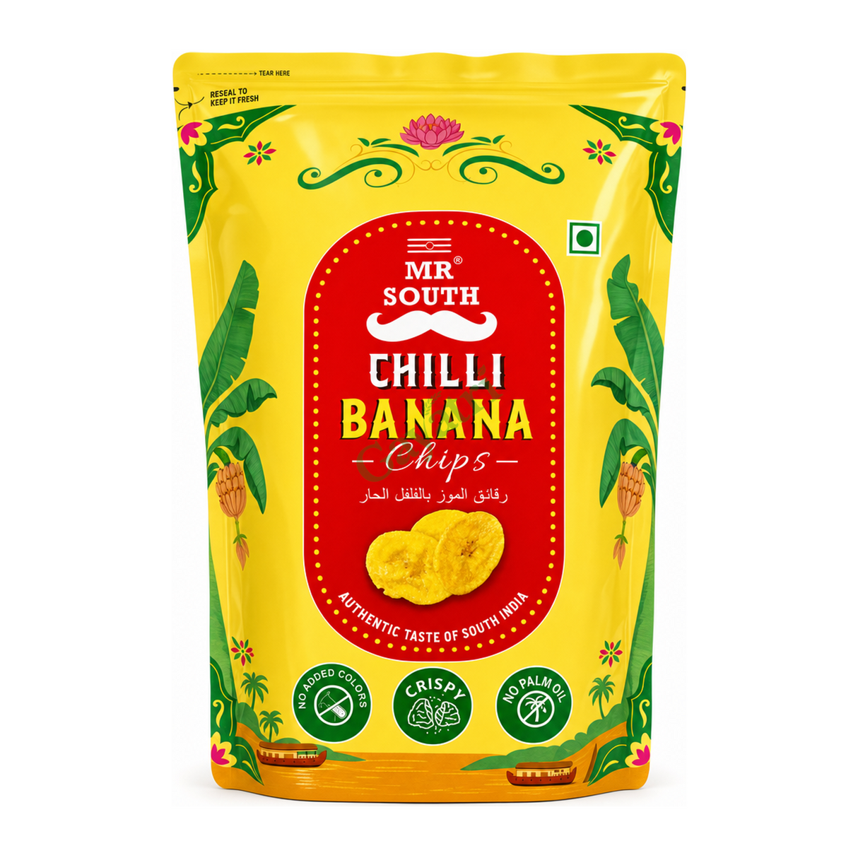 Chilli Banana Chips Chilli by Mr South — front view showing product label and branding, studio product photo on white background