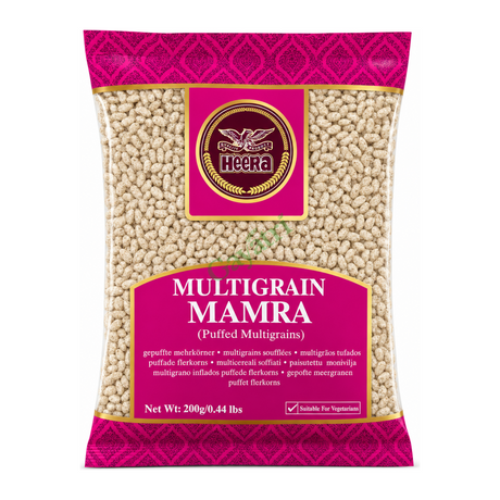 Multigrain Mamra (Puffed Multigrains) by Heera — front view showing product label and branding, studio product photo on white background