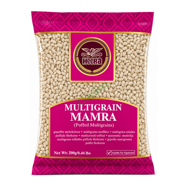 Multigrain Mamra (Puffed Multigrains) by Heera — front view showing product label and branding, studio product photo on white background