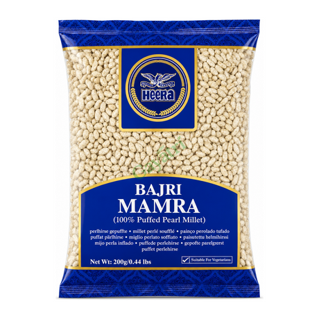 Bajri Mamra 100% Puffed Pearl Millet by Heera — front view showing product label and branding, studio product photo on white background