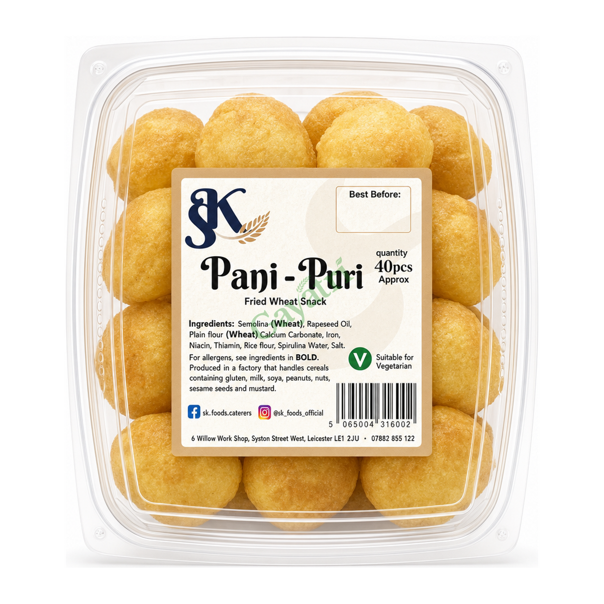 S K Pani Puri by S K Indian Snacks — front view showing product label and branding, studio product photo on white background