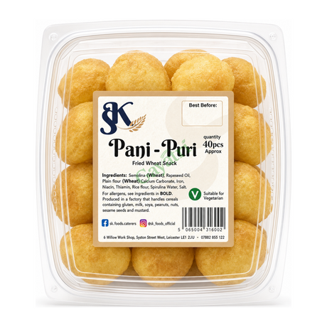 S K Pani Puri by S K Indian Snacks — front view showing product label and branding, studio product photo on white background