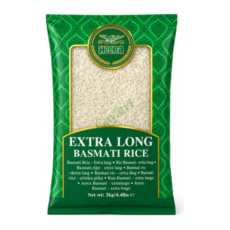 Extra Long Basmati Rice by Heera — front view showing product label and branding, studio product photo on white background