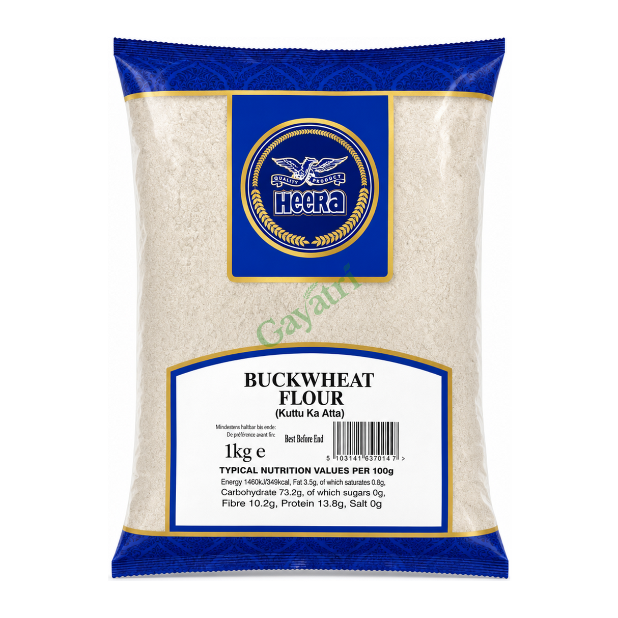 Buckwheat Flour (Kuttu Ka Atta) by Heera — front view showing product label and branding, studio product photo on white background