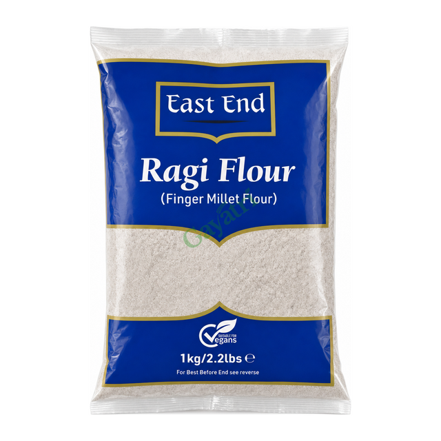 Ragi Flour (Finger Millet Flour) by East End — front view showing product label and branding, studio product photo on white background
