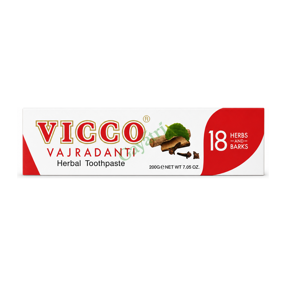Vicco Vajradanti Herbal Toothpaste by Vicco — front view showing product label and branding, studio product photo on white background
