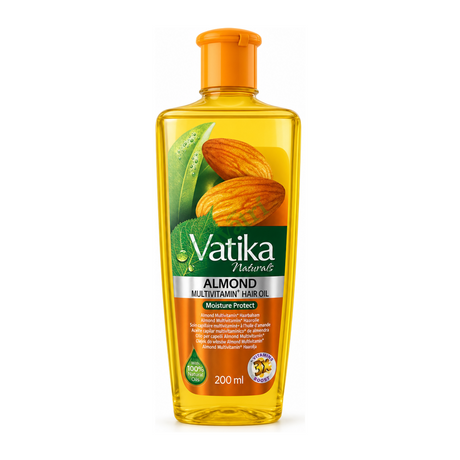 Almond Multivitamin Hair Oil Almond by Vatika Naturals — front view showing product label and branding, studio product photo on white background
