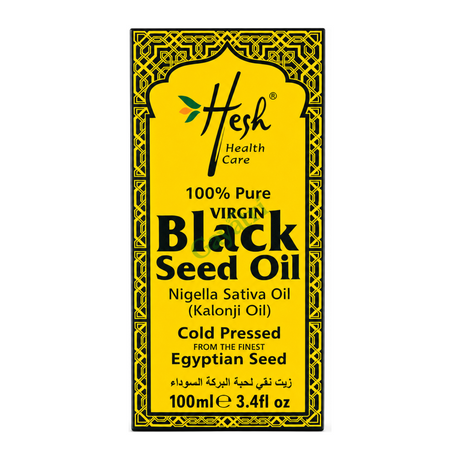 Virgin Black Seed Oil by Hesh — front view showing product label and branding, studio product photo on white background