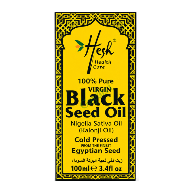 Virgin Black Seed Oil by Hesh — front view showing product label and branding, studio product photo on white background