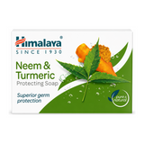 Neem & Turmeric Protecting Soap by Himalaya — front view showing product label and branding, studio product photo on white background