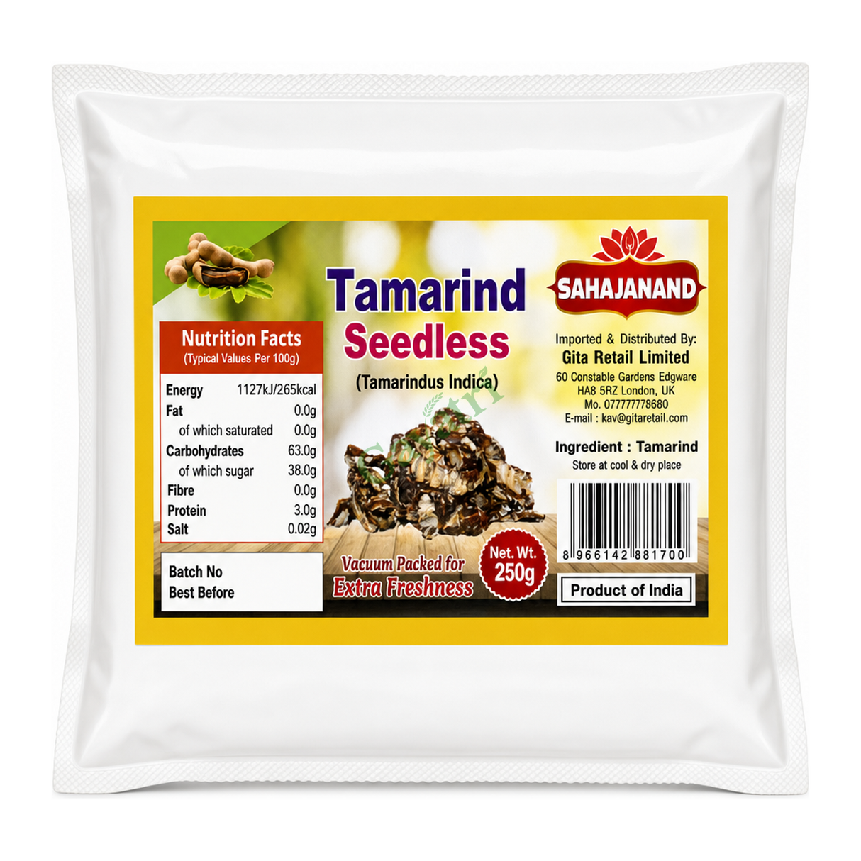 Tamarind Seedless Seedless by Sahajanand — front view showing product label and branding, studio product photo on white background