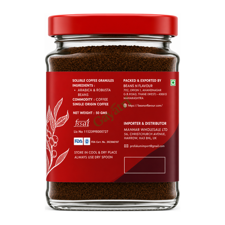 Beans N Flavour Classic Pure Instant Coffee Classic by Beans N Flavour — ingredients side panel, studio product photo on white background