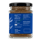 Pure Instant Coffee Freeze Dried Hazelnut by Beans N Flavour — back view showing ingredients and product details, studio product photo on white background