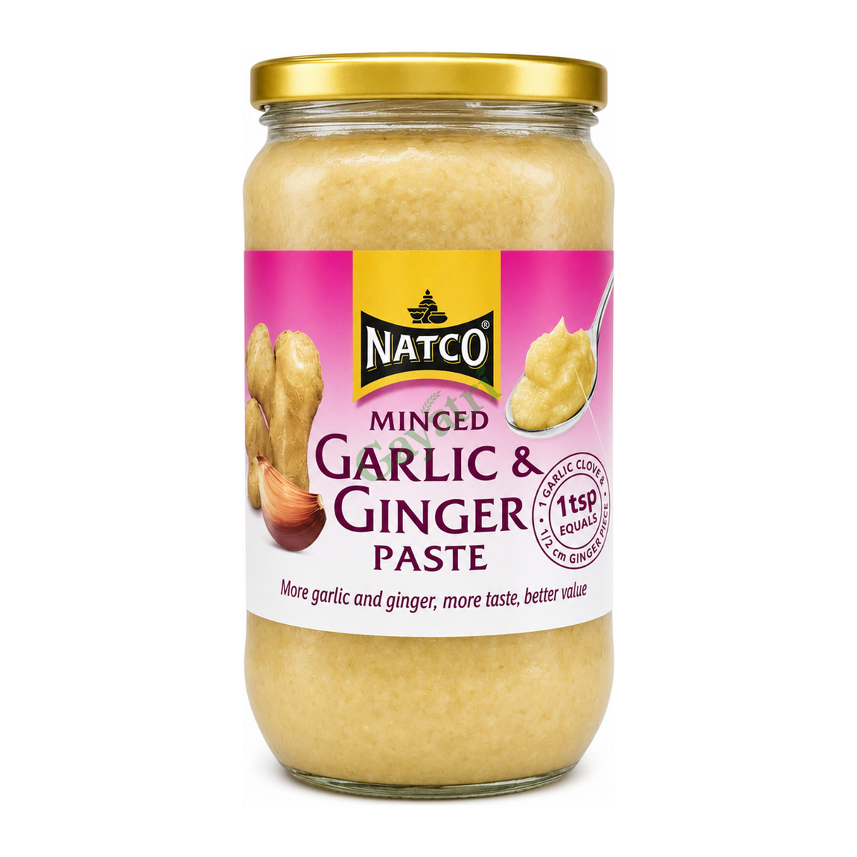 Minced Garlic & Ginger Paste by Natco — front view showing product label and branding, studio product photo on white background