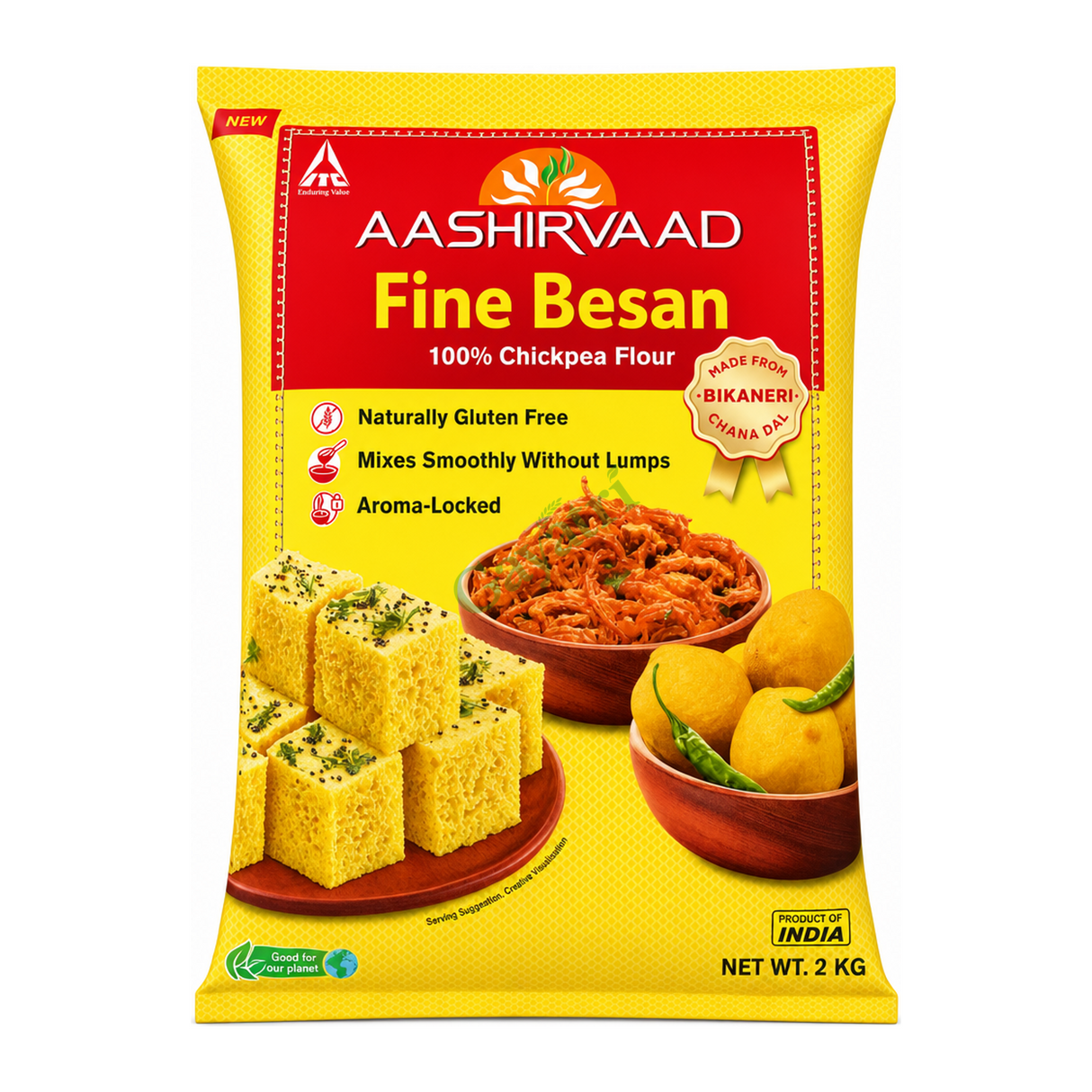 Fine Besan Fine by Aashirvaad — front view showing product label and branding, studio product photo on white background