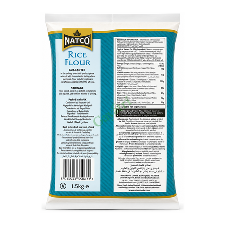 Rice Flour by Natco — back view showing ingredients and product details, studio product photo on white background