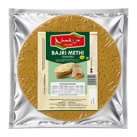 Bajri Methi Khakhra by Namkeen House — front view showing product label and branding, studio product photo on white background