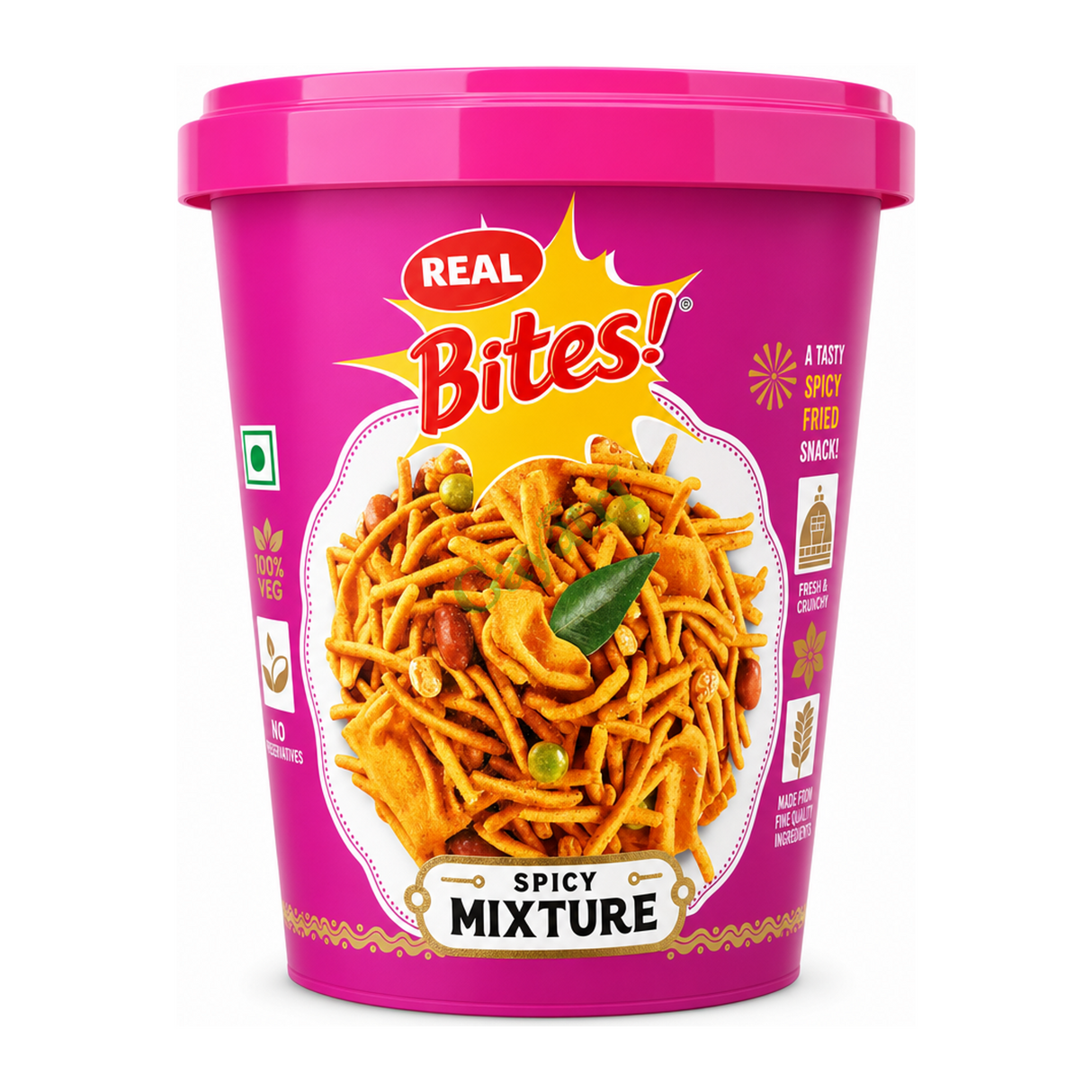 Spicy Mixture by Real Bites! — front view showing product label and branding, studio product photo on white background