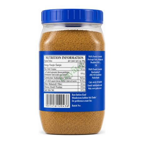 Amritsari Sakkar Indian Brown Sugar (Jaggery Powder) by Heera — back view showing ingredients and product details, studio product photo on white background