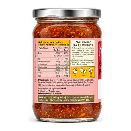 Gol Keri Pickle by Homepick — back view showing ingredients and product details, studio product photo on white background