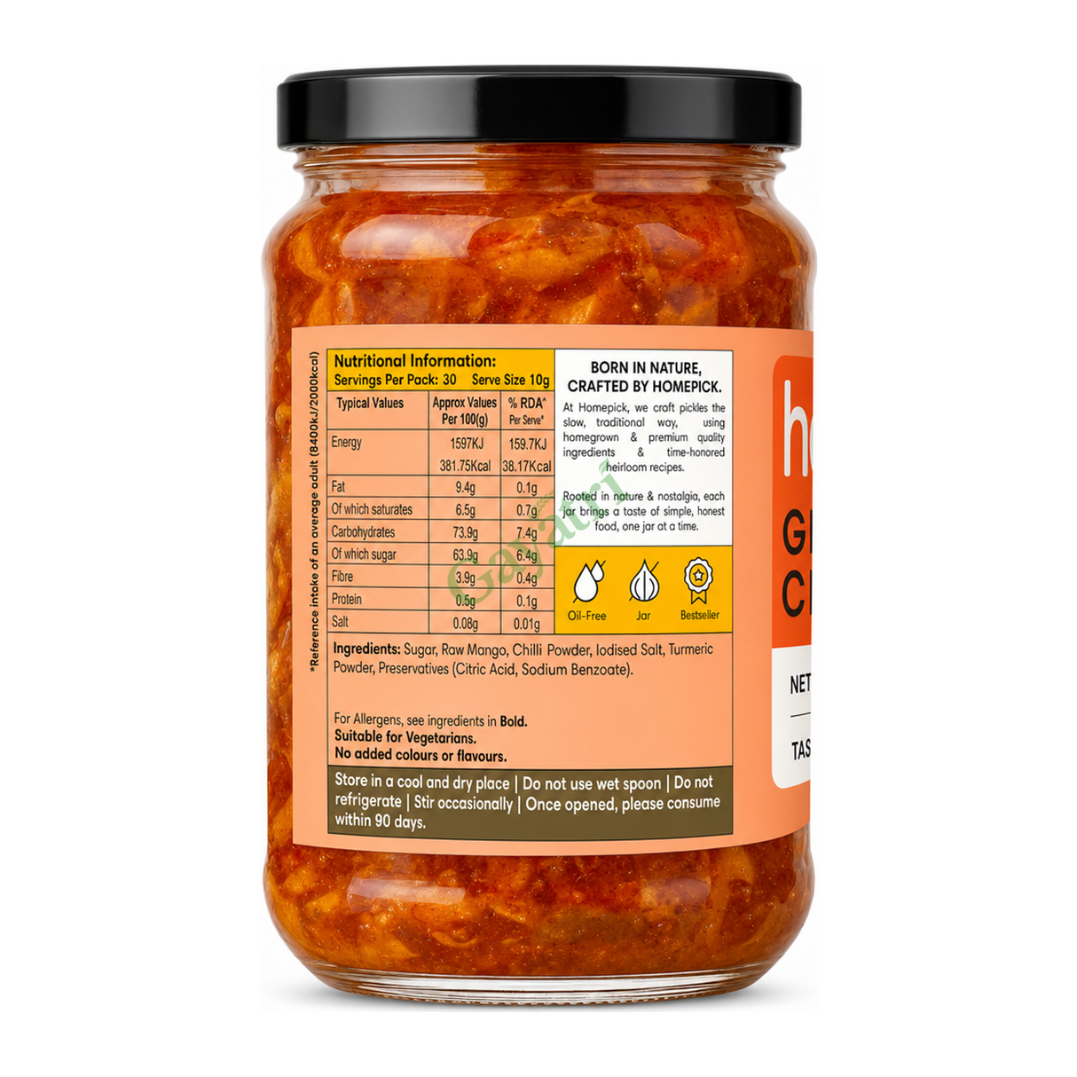 Amba Haldi by Homepick Food, Beverages & Tobacco > Food Items > Condiments & Sauces > Pickled Fruits & Vegetables — back view showing ingredients and product details, studio product photo on white background