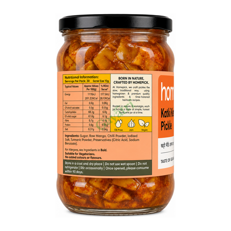 Katki Keri Pickle by Homepick — back view showing ingredients and product details, studio product photo on white background