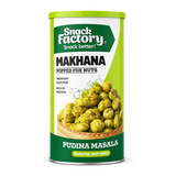 Makhana Popped Fox Nuts Pudina Masala by Snack Factory — front view showing product label and branding, studio product photo on white background