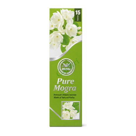 Pure Mogra Premium Masala Incense by Heera — front view showing product label and branding, studio product photo on white background