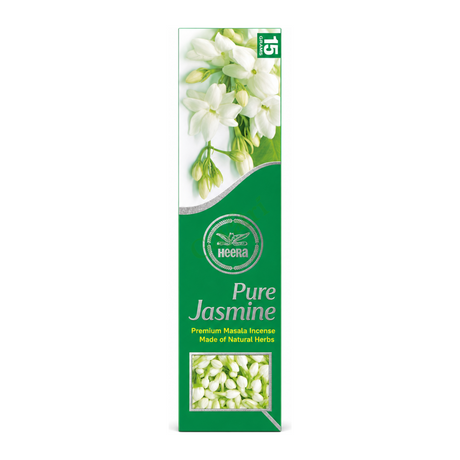 Pure Jasmine Premium Masala Incense by Heera — front view showing product label and branding, studio product photo on white background