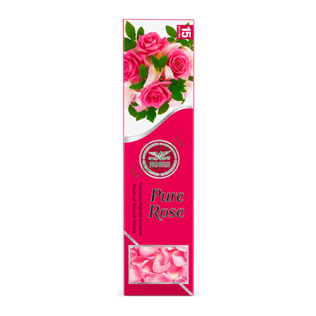 Pure Rose Premium Masala Incense by Heera — front view showing product label and branding, studio product photo on white background