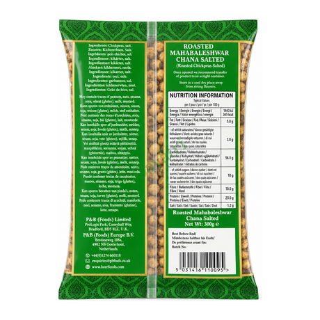 Roasted Mahabaleshwar Chana Salted Salted by Heera — back view showing ingredients and product details, studio product photo on white background