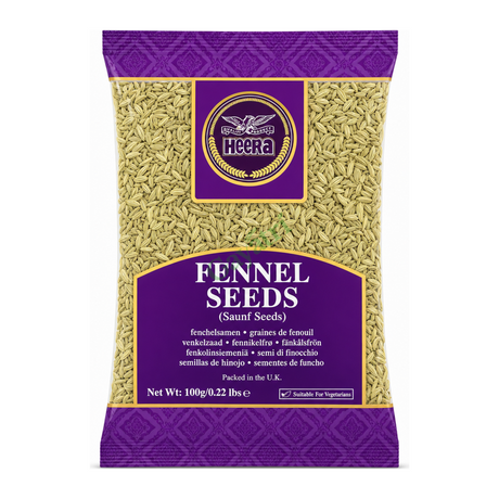 Fennel Seeds (Saunf Seeds) by Heera — front view showing product label and branding, studio product photo on white background