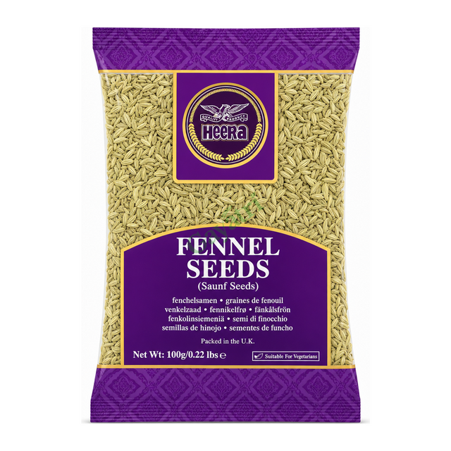 Fennel Seeds (Saunf Seeds) by Heera — front view showing product label and branding, studio product photo on white background