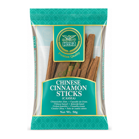 Chinese Cinnamon Sticks (Cassia) by Heera — front view showing product label and branding, studio product photo on white background