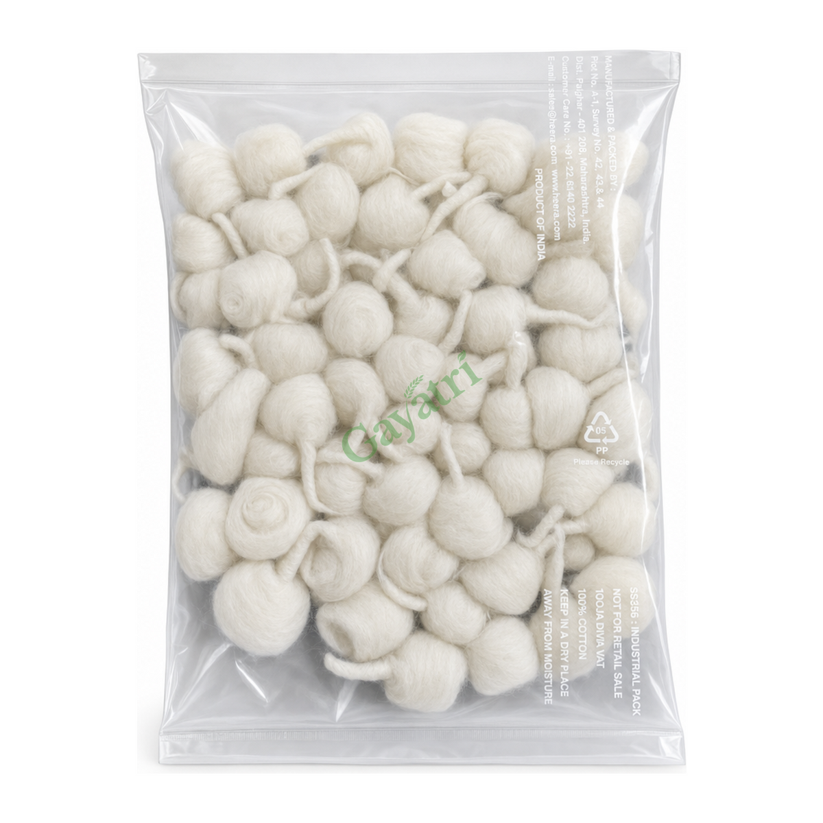 Heera Pooja Diva Vat by Heera Religious Items — back view showing ingredients and product details, studio product photo on white background