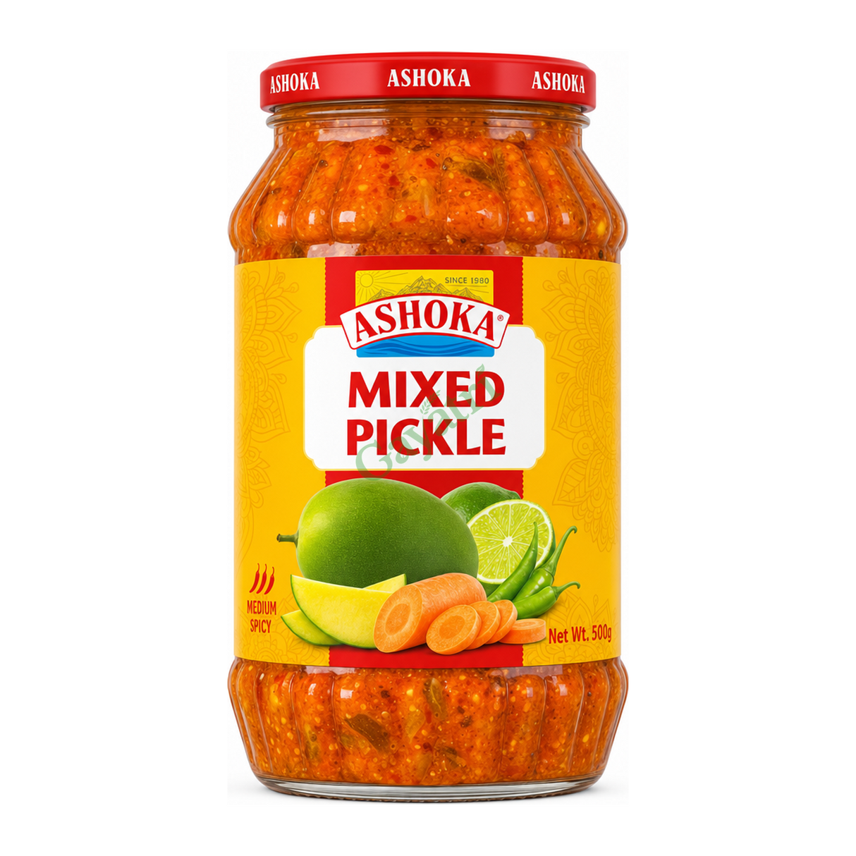 Mixed Pickle Medium Spicy by Ashoka — front view showing product label and branding, studio product photo on white background