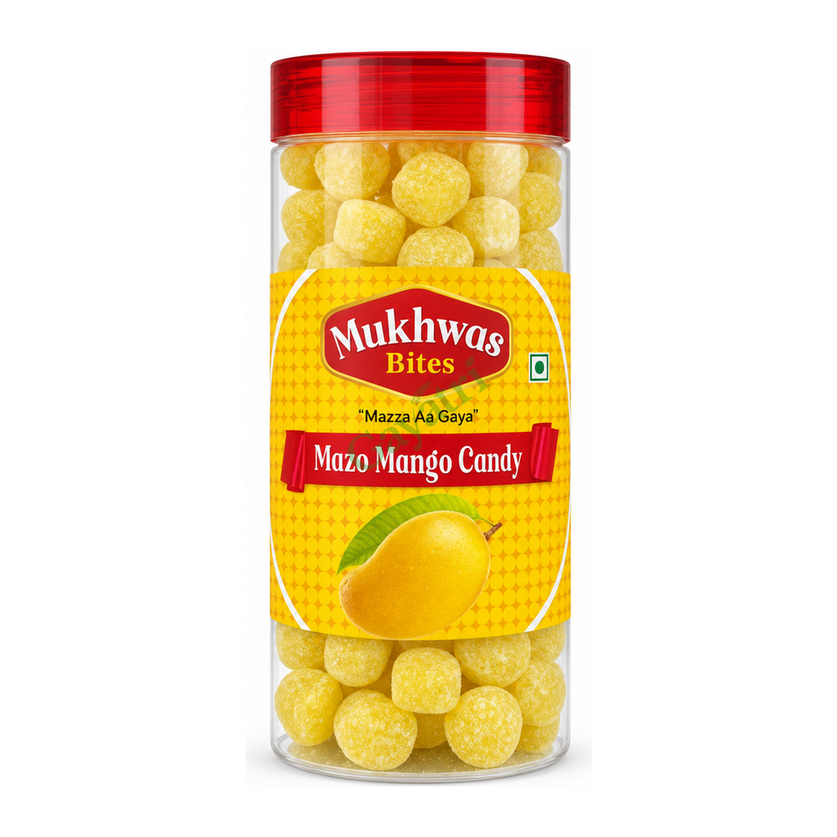 Mazo Mango Candy by Mukhwas Bites — front view showing product label and branding, studio product photo on white background