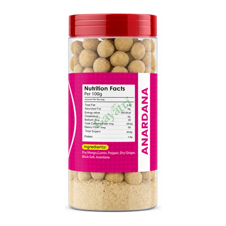 Mukhwas Bites Anardana by Mukhwas Bites — back view showing ingredients and product details, studio product photo on white background
