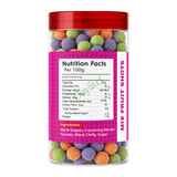 Mukhwas Bites Mix Fruit Shots by Mukhwas Bites — nutrition facts side panel, studio product photo on white background