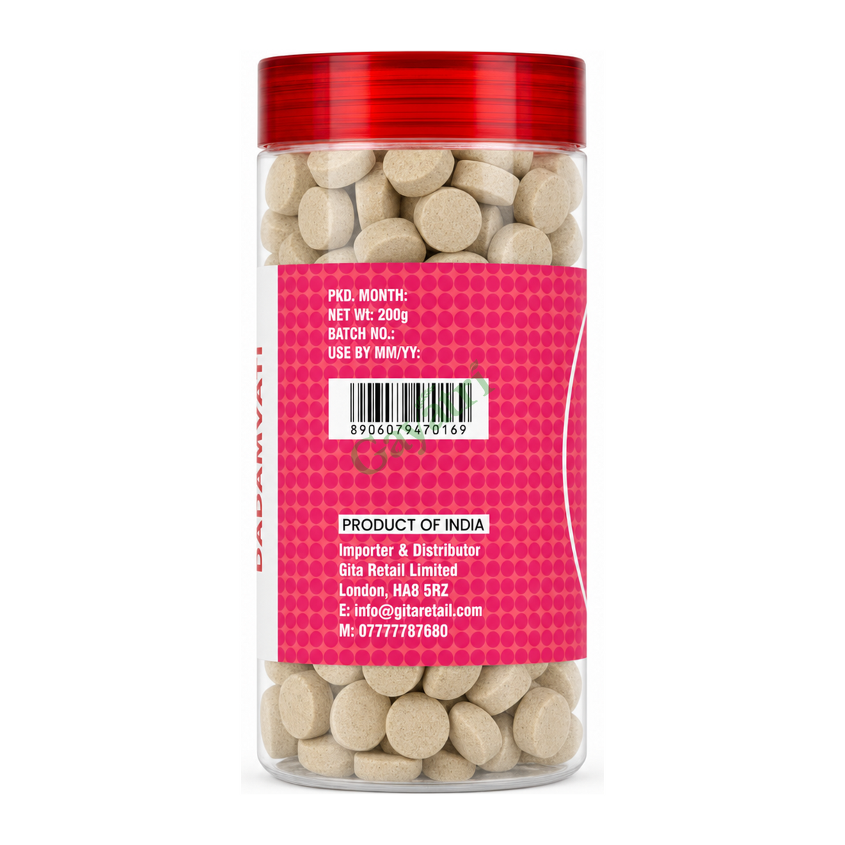 Dadamvati by Mukhwas Bites — back view showing ingredients and product details, studio product photo on white background