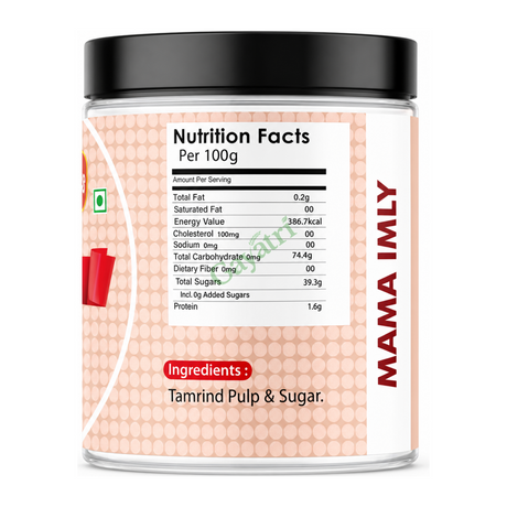 Mama Imly by Mukhwas Bites — nutrition facts side panel, studio product photo on white background