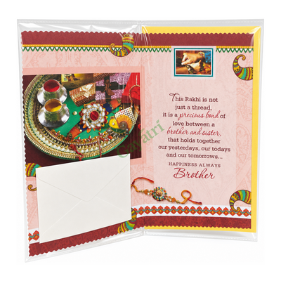 Rakhi Dear Brother Greeting Card and Thread Set Dear Brother by Sun King — back view showing ingredients and product details, studio product photo on white background
