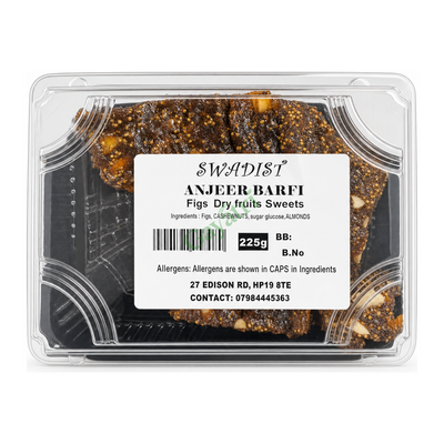Anjeer Barfi Figs Dry Fruits Sweets by Swadist — front view showing product label and branding, studio product photo on white background