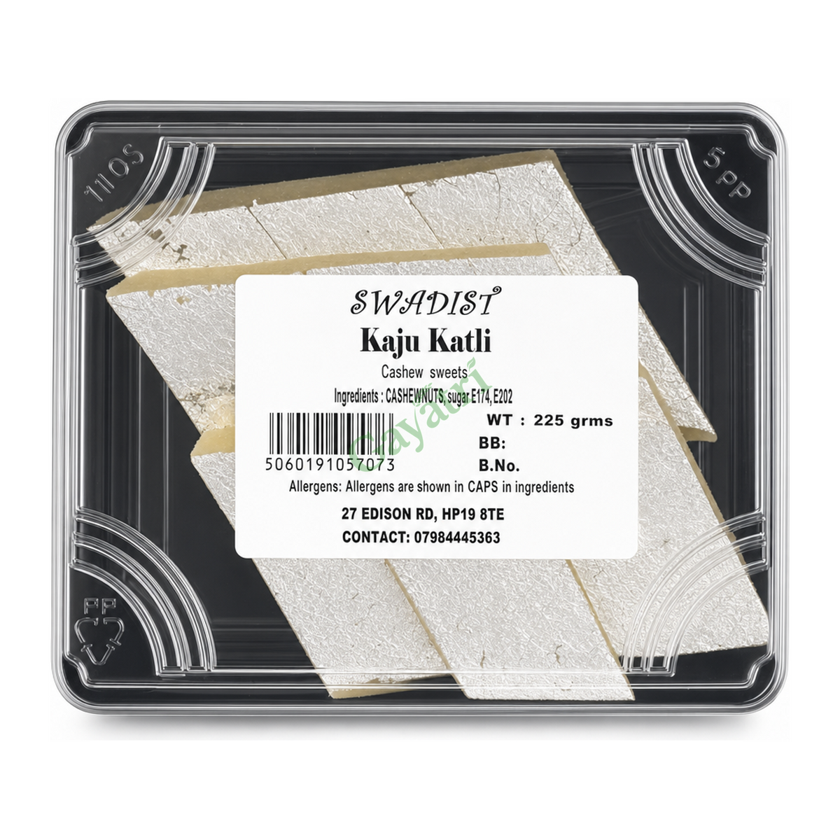 Kaju Katli Cashew sweets by Swadist — front view showing product label and branding, studio product photo on white background