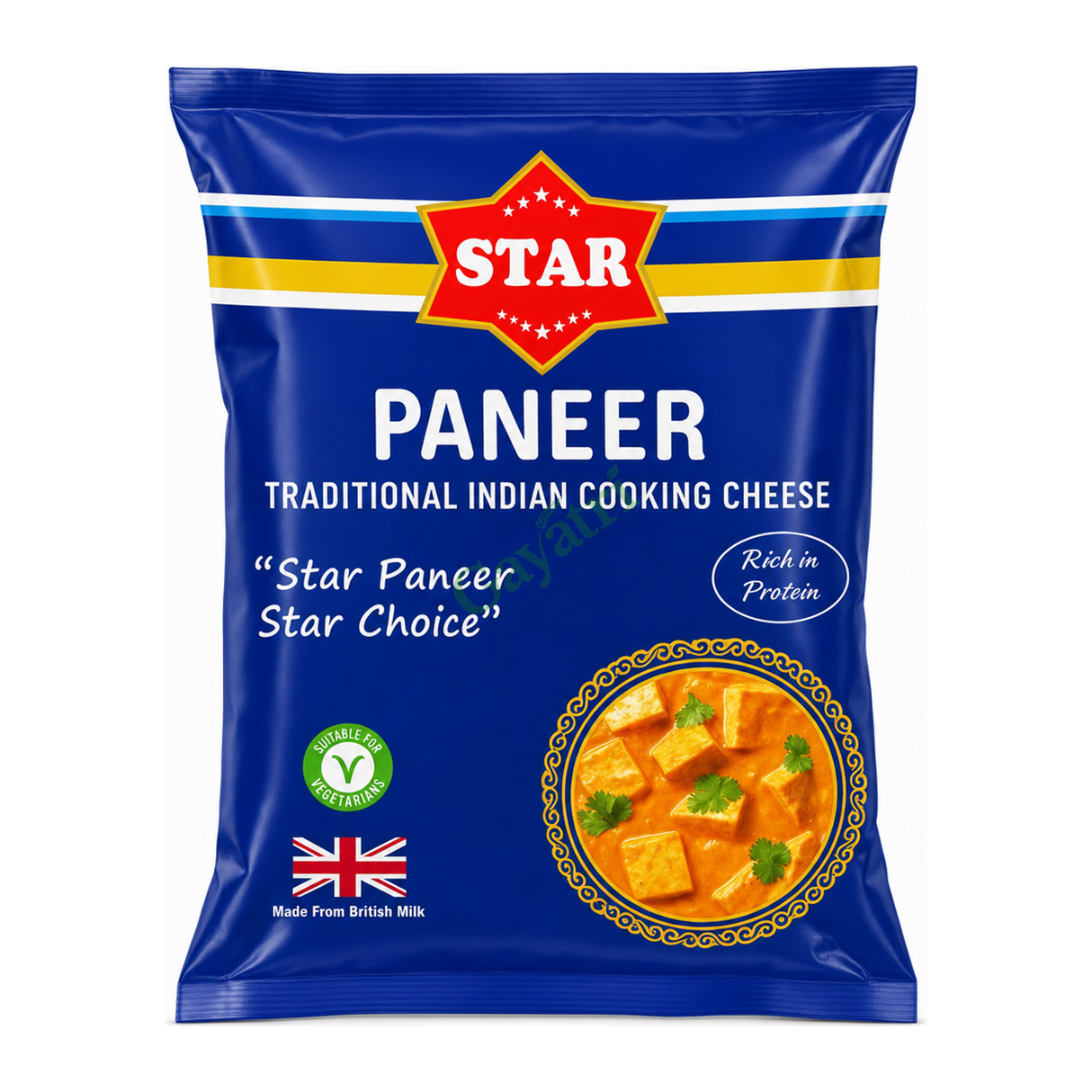 Paneer Traditional Indian Cooking Cheese by Star — front view showing product label and branding, studio product photo on white background