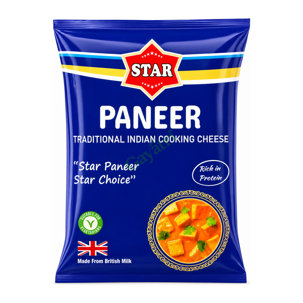 Paneer Traditional Indian Cooking Cheese by Star — front view showing product label and branding, studio product photo on white background