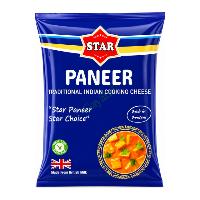 Paneer Traditional Indian Cooking Cheese by Star — front view showing product label and branding, studio product photo on white background