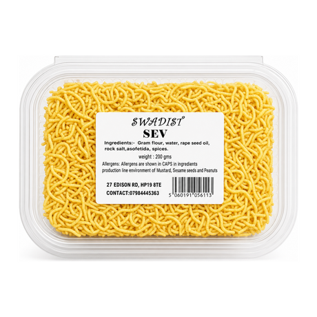 Sev by Swadist — front view showing product label and branding, studio product photo on white background