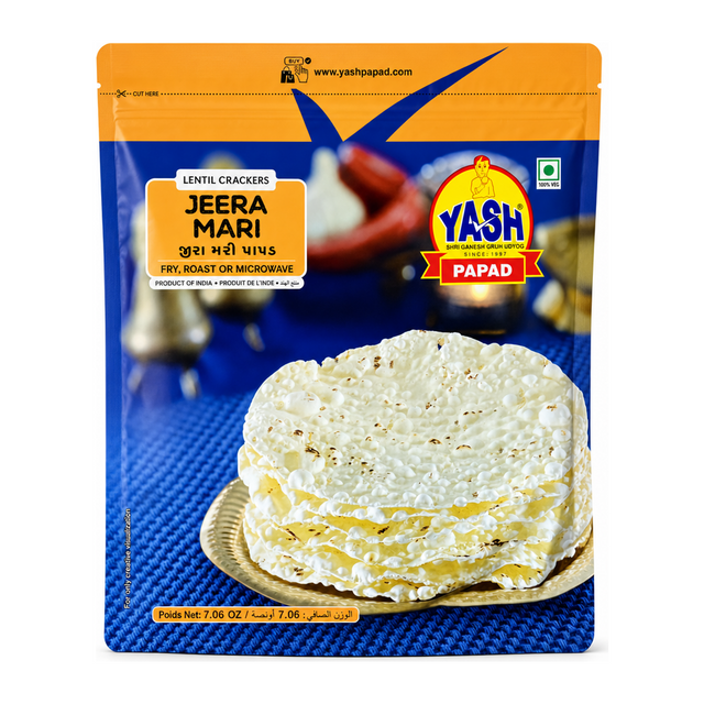 Jeera Mari Papad Jeera Mari by Yash — front view showing product label and branding, studio product photo on white background